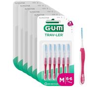 GUM TRAV-LER brossettes interdentaires | nettoyage en profondeur entre les dents | manche pliable | élimination de la plaque dentaire | 1.4mm, ISO 4 | Taille M | Lot de 6x6