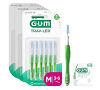 GUM TRAV-LER brossettes interdentaires | nettoyage en profondeur entre les dents | manche pliable | élimination de la plaque dentaire | 1.1mm, ISO 3 | Taille M | Lot de 3x6 (+ 1 échantillon gratuit)