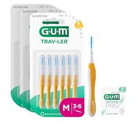 Brossette Interdentaire GUM TRAV-LER/Elimine 25% de Plaque dentaire en plus/Brins Recouverts d'un Agent Antibactérien/Manche Ergonomique | 3 x 6 pièces (avec 1 échantillon gratuit)