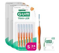 GUM TRAV-LER brossettes interdentaires | nettoyage en profondeur entre les dents | manche pliable | élimination de la plaque dentaire | 0.9mm, ISO 2 | Taille S | Lot de 3x6 (+ 1 échantillon gratuit)