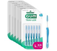 GUM TRAV-LER brossettes interdentaires | nettoyage en profondeur entre les dents | manche pliable | élimination de la plaque dentaire | 1.6mm, ISO 5 | Taille L | Lot de 6x6