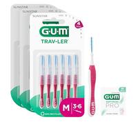 GUM TRAV-LER brossettes interdentaires | nettoyage en profondeur entre les dents | manche pliable | élimination de la plaque dentaire | 1.4mm, ISO 4 | Taille M | Lot de 3x6 (+ 1 échantillon gratuit)