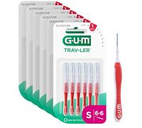 GUM TRAV-LER brossettes interdentaires | nettoyage en profondeur entre les dents | manche pliable | élimination de la plaque dentaire | 0.8mm, ISO 1 | Taille S | Lot de 6x6