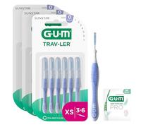 GUM TRAV-LER brossettes interdentaires | nettoyage en profondeur entre les dents | manche pliable | élimination de la plaque dentaire | 0.6mm, ISO 0 | Taille XS | Lot de 3x6 (+ 1 échantillon gratuit)