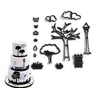 GUMEI 14 pièces/Ensemble Parc thème emporte-pièce en Plastique Plante Arbre Herbe Rue Lampe Fondant Coupe gâteau décoration Outils Cuisson Cupcake Moule