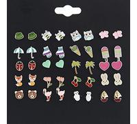 GUMEI 20 Paires Mignon Animaux Fruits Renard Flamant Rose Boucles d'oreilles Ensemble pour Enfants Filles Bijoux
