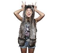 GUMEI 3 en 1 Femmes Hommes Moelleux en Peluche Animal Loup léopard Capuche écharpe Chapeau avec Pattes Mitaines Gants épaissir Hiver Chaud oreillette Bomber Casquette