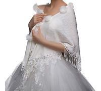 GUMEI Châle De Mariée Wraps Châles Hiver Triangulaire De Mariage Vestes Femmes Pompon Gland Shrug