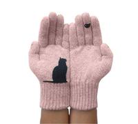 GUMEI Femmes Hiver Fausse Laine épais Chaud Tricot Gants Dessin animé Chat Oiseau Patchwork Mitaines