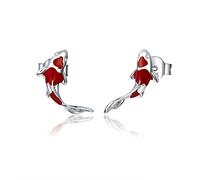 GUMEI Koi Boucles d'oreilles Rouges 925 Argent Sterling Poisson Clous d'oreilles Bijoux Cadeau pour Fille