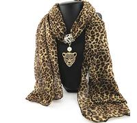 GUMEI Mode Tout Neuf Femmes Longue Mousseline de Soie léopard Dame écharpe Collier Pendentif Bijoux écharpe
