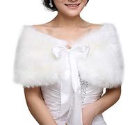 GUMEI Pashmina Châle Femmes Hiver Taille Unique Chaud Fausse Fourrure Cape Cape De Mariage Wrap Châle De Mariée Veste Manteau Satin Ruban Bowknot À Lacets Haussement Couleur Unie