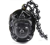 GUMEI Pendentif en Obsidienne Naturelle Bouddha Amitabha Collier Pendentif tête de Bouddha