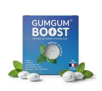 Gumgum Boost - Chewing-Gum Énergisant Sans Sucre aux Vitamines B6 & B12 - Caféine Naturelle & L-Théanine - Énergie, Concentration & Vigilance - Goût Menthe Fraîche - Complément Vegan - 54 Dragées
