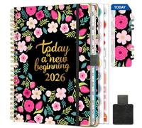 Gumiho Agenda Semainier 2026 Spirale - A5 Planner (Janvier-décembre 2026)-Agenda Scolaire Avec boucle de stylo,Règle Signet & Autocollants de plan (Rose)