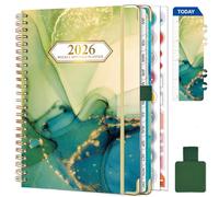 Gumiho Agenda Semainier 2026 Spirale - A5 Planner (Janvier-décembre 2026)-Agenda Scolaire Avec boucle de stylo,Règle Signet & Autocollants de plan (Vert)