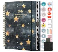 Gumiho Agenda Semainier 2026 Spirale - A5 Planner (Janvier-décembre 2026)-Agenda Scolaire Avec boucle de stylo & Autocollants de plan (Noir-star)