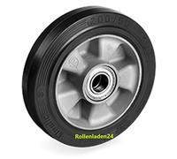 Gummi Lenkrad 200 mm pour transpalette avec roulement à billes, alésage 20 (200-20-60)