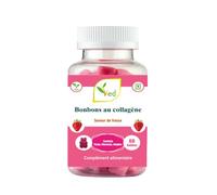 Gummies au collagène Ved Collagène cru non filtré aromatisé à la fraise avec culture mère Supplément de santé végétalien pour hommes et femmes 60 produits à mâcher pour 30 jours d'approvisionnement
