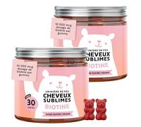 Gummies Biotine Ah-mazing Hair - Compléments pour les Cheveux - Formule Renforcée - 10 000 µg de Biotine, Zinc, Vitamine B6, C, E et Iode - Pack 2x30 (2 Mois), Vegan, Sans Sucre, Bears with Benefits