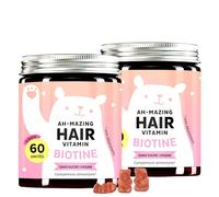 Gummies Biotine Ah-mazing Hair Pack de 2- Vitamines pour les Cheveux, la Peau et les Ongles - 5000 µg de Biotine, Zinc, Vitamines C, E - 120 Unités (4 Mois), Vegan, Sans Sucre, Bears with Benefits