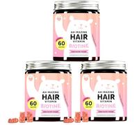 Gummies Biotine Ah-mazing Hair Pack de 3- Vitamines pour les Cheveux, la Peau et les Ongles - 5000 µg de Biotine, Zinc, Vitamines C, E - 180 Unités (6 Mois), Vegan, Sans Sucre, Bears with Benefits