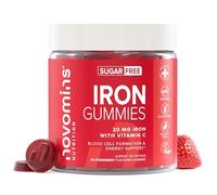 Gummies Fer - 20 mg Fumarate Ferreux + 24 mg Vitamine C - Fatigue, Immunité & Énergie - Végétalien, Sans Sucre & Sans Gluten - 60 Gommes Saveur Fraise - Novomins