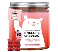 Gummies Kératine - Jusqu'au bout des ongles - Ongles & Cheveux - avec Vitamine C, E, Biotin, Zinc, Selenium, Cuivre - Sans Sucre et Vegétarien - 90 pièces (3 mois) - Bears with Benefits
