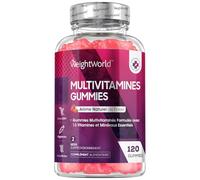 Gummies Multivitamines et Minéraux 120 Gummies Vegan 2 Mois de Stock, 13 Vitamines et Minéraux Essentiels, Vitamine C, Zinc, Vitamine B12, D3, E, Iode, A, B, Biotine, Arôme naturel de fraise