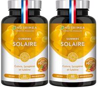 Gummies Solaire - Préparateur de Bronzage - Pigmentation de la Peau - Avec Cuivre, Lycopène et Lutéine - Fabrication Française - 60 Gummies Vegan - Goût Pêche - Nutrimea (Lot de 2)