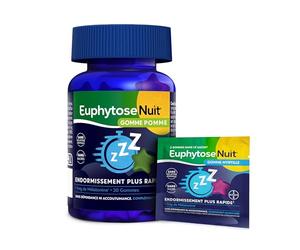 Gummies Sommeil, 1 mg de Mélatonine, Complément Alimentaire, Vitamine B6, Endormissement Plus Rapide - 30 Gommes Pomme + 2 Gommes Myrtille EuphytoseNuit®