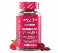 Gummies Testosterone Homme - Supplément Vegan - avec Vitamine D, Extrait de Tribulus Terrestris, Zinc, Maca - Booster de Testostérone - Pre Workout - 60 Gummies - Novomins