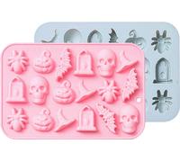 Gummy Crâne Chauve-souris Wich Hut Citrouille Moules à bonbons en silicone, 2-Pack 36 Cavité Anti-adhésive Crâne Moules en silicone avec 1 goutte Pour Chocolat, Bonbons, Gelée, Glaçons, Friandises pou