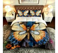 Gumntun 3 Pièces Couette 220 x 240 cm Fleurs et Papillons, Versátil Parure de Lit 4 Saisons + 2 Taies d'oreiller 65x65 cm, Estilo Moderno Réversible Couette Sin Housse Para 2 Personnes_B19751