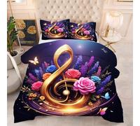 Gumntun 3 Pièces Couette 220 x 240 cm Note de Musique DoréE, Versátil Couette 4 Saisons + 2 Taies d'oreiller 65x65 cm, Estilo Moderno Réversible Couette Sin Housse Para 2 Personnes