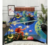Gumntun Couette 160x200 cm Astronaute, Célibataire Couverture Microfibre Imprimée Lavable en Machine, Parure de Lit 4 Saisons Légère Chaud avec 2 Taies d'oreiller_24875a