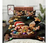 Gumntun Couette 160x200 cm Biscuit De NoëL, Célibataire Couverture Microfibre Imprimée Lavable en Machine, Parure de Lit 4 Saisons Légère Chaud avec 2 Taies d'oreiller_22871a
