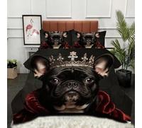 Gumntun Couette 160x200 cm Bulldog Couronne Noire, Célibataire Couverture Microfibre Imprimée Lavable en Machine, Parure de Lit 4 Saisons Légère Chaud avec 2 Taies d'oreiller_21641a