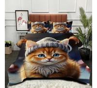 Gumntun Couette 160x200 cm Chat Gris en 3D, Célibataire Couverture Microfibre Imprimée Lavable en Machine, Parure de Lit 4 Saisons Légère Chaud avec 2 Taies d'oreiller_22409a