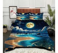Gumntun Couette 160x200 cm GarçOn Bleu Plage, Célibataire Couverture Microfibre Imprimée Lavable en Machine, Parure de Lit 4 Saisons Légère Chaud avec 2 Taies d'oreiller_21947a