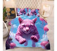 Gumntun Couette 160x200 cm LéOpard Rose, Célibataire Couverture Microfibre Imprimée Lavable en Machine, Parure de Lit 4 Saisons Légère Chaud avec 2 Taies d'oreiller f461