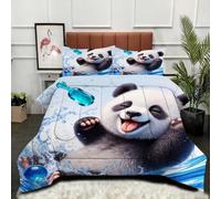Gumntun Couette 160x200 cm Panda Bleu Enfants, Célibataire Couverture Microfibre Imprimée Lavable en Machine, Parure de Lit 4 Saisons Légère Chaud avec 2 Taies d'oreiller_24725a