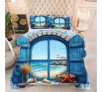 Gumntun Couette 160x200 cm Vue sur La Mer Bleue, Célibataire Couverture Microfibre Imprimée Lavable en Machine, Parure de Lit 4 Saisons Légère Chaud avec 2 Taies d'oreiller