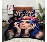 Gumntun Couette 160x200 cm Yeux De Lapin ColoréS, Célibataire Couverture Microfibre Imprimée Lavable en Machine, Parure de Lit 4 Saisons Légère Chaud avec 2 Taies d'oreiller_B8613