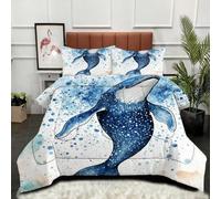 Gumntun Couette 200 x 200 cm Baleine Bleue Enfant, Parure de Lit sans Housse 2 Personnes en Microfibre, Tempérée Douceur Lavable en Machine Couette mit 2 Taies d'oreiller 65 x 65 cm_B1870