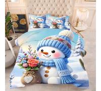 Gumntun Couette 200 x 200 cm Bonhomme de Neige avec éCharpe, Couette sans Housse 2 Personnes en Microfibre, Couette Tempérée Douceur Lavable en Machine mit 2 Taies d'oreiller 65 x 65 cm