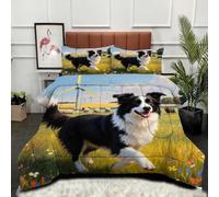 Gumntun Couette 200 x 200 cm Border Collie Vert, Parure de Lit sans Housse 2 Personnes en Microfibre, Tempérée Douceur Lavable en Machine Couette mit 2 Taies d'oreiller 65 x 65 cm_B11998