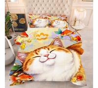 Gumntun Couette 200 x 200 cm Chat Adulte Jaune, Couette sans Housse 2 Personnes en Microfibre, Couette Tempérée Douceur Lavable en Machine mit 2 Taies d'oreiller 65 x 65 cm