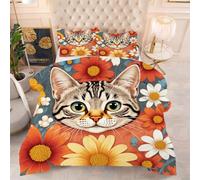 Gumntun Couette 200 x 200 cm Chat Gris, Couette sans Housse 2 Personnes en Microfibre, Couette Tempérée Douceur Lavable en Machine mit 2 Taies d'oreiller 65 x 65 cm