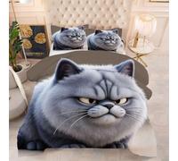 Gumntun Couette 200 x 200 cm Chat Gris, Couette sans Housse 2 Personnes en Microfibre, Couette Tempérée Douceur Lavable en Machine mit 2 Taies d'oreiller 65 x 65 cm